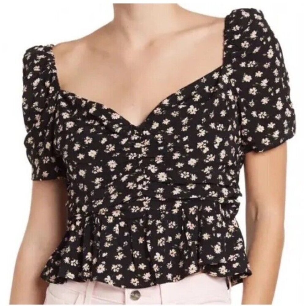 Astr Black Floral Crop Top